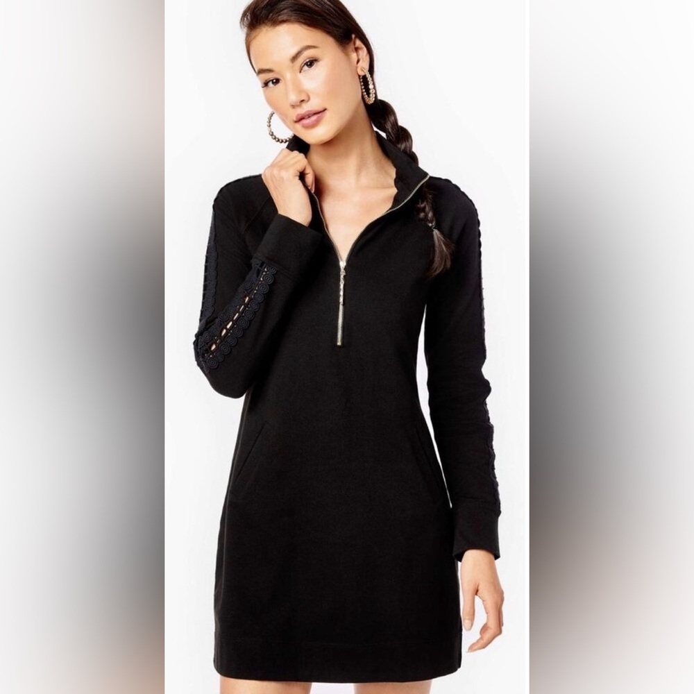 Lilly Pulitzer Womens Black Popover Eyelet Skipper Dress Sz Med Pockets Onyx - Picture 3 of 12